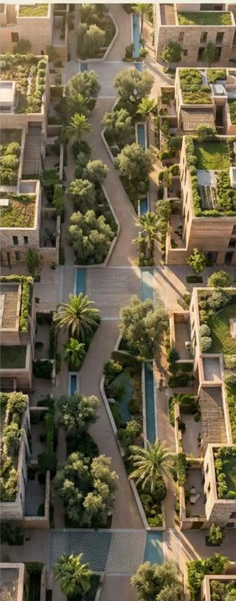 Vue aérienne d'un corridor vert dans un aménagement urbain durable